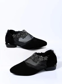 Zapatillas slip on con patrón floral panel con malla - Negro - Ver 5