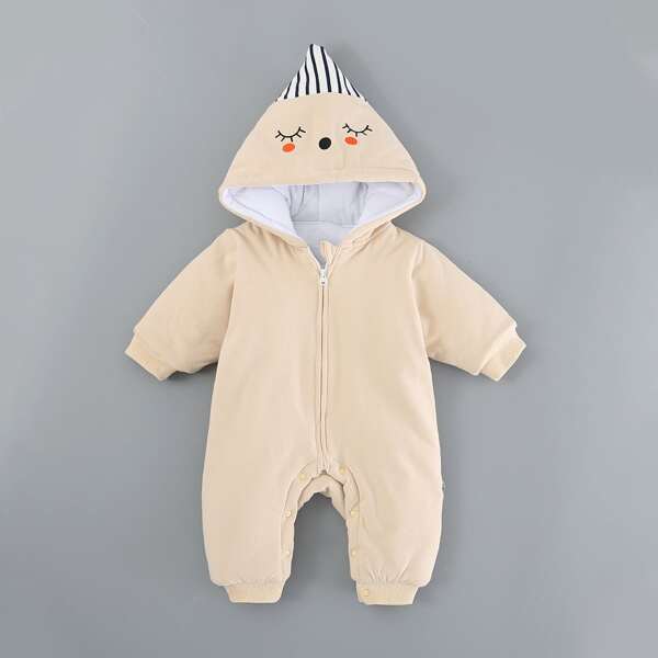 

3D Ear Design Cartoon Graphic Thermal Lined Jumpsuit, Beige