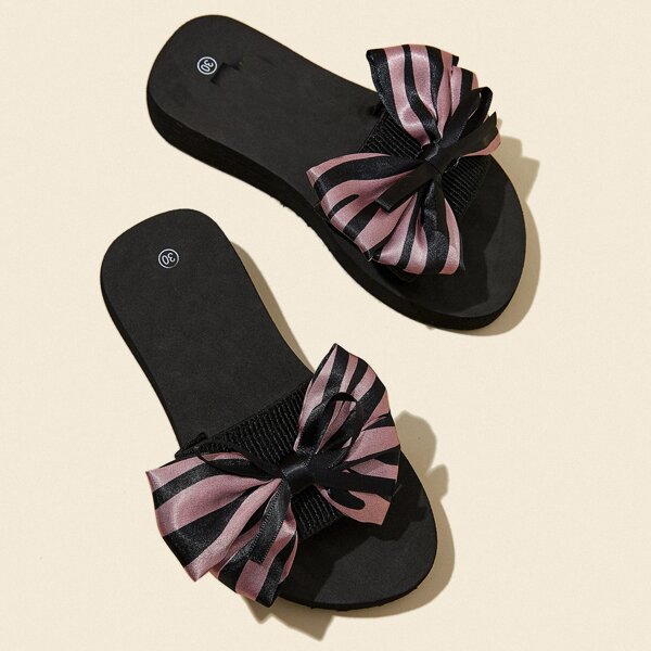 

Girls Striped Bow Decor Slides, Multicolor