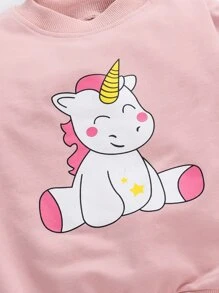 SHEIN 少女獨角獸印花套頭衫和運動褲