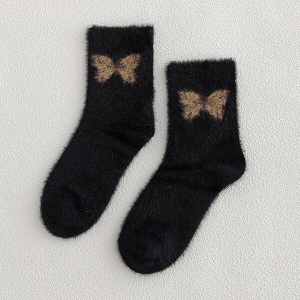 

Butterfly Print Crew Socks, Black