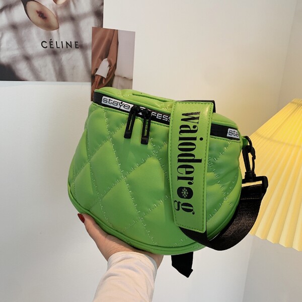 

Letter Graphic Quilted Saddle Bag, Green
