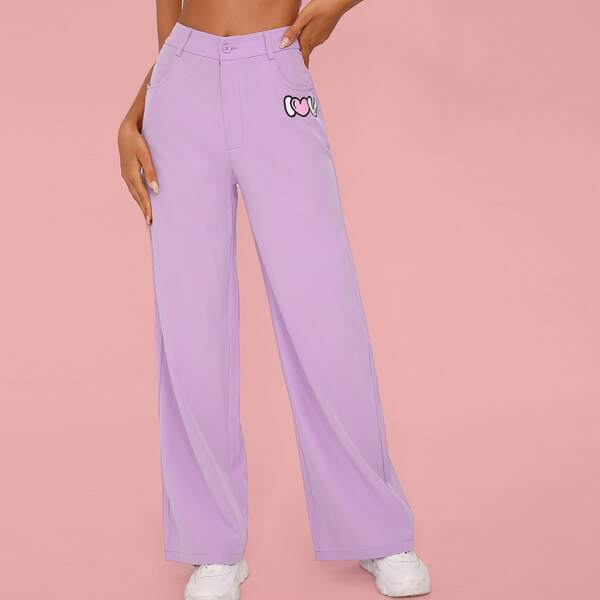 

Heart Print Pants, Lilac purple