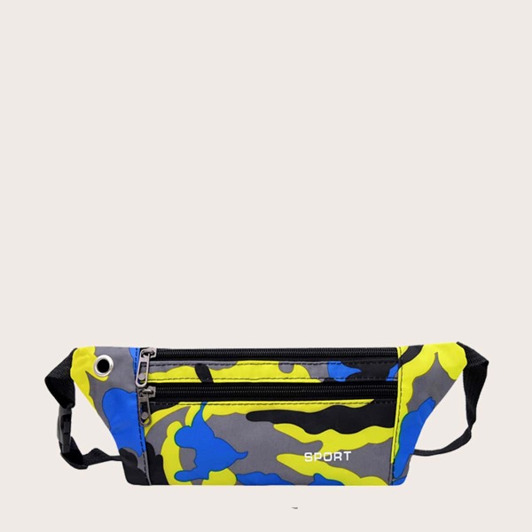 

Men Camo Pattern Double Pocket Belt Bag, Blue
