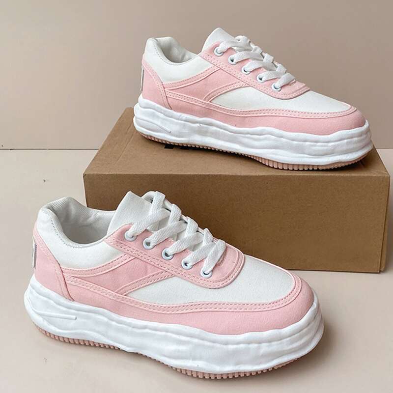 

Two Tone Lace-up Front Sneakers, Pink