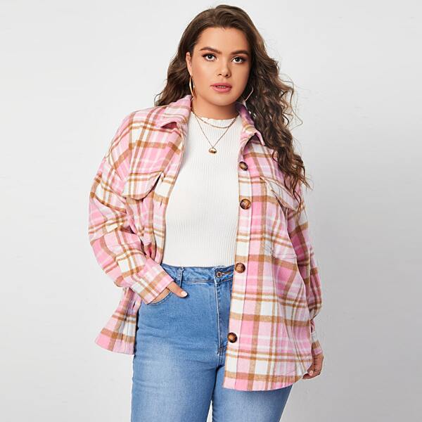 

Plus Flap Pocket Plaid Coat, Multicolor