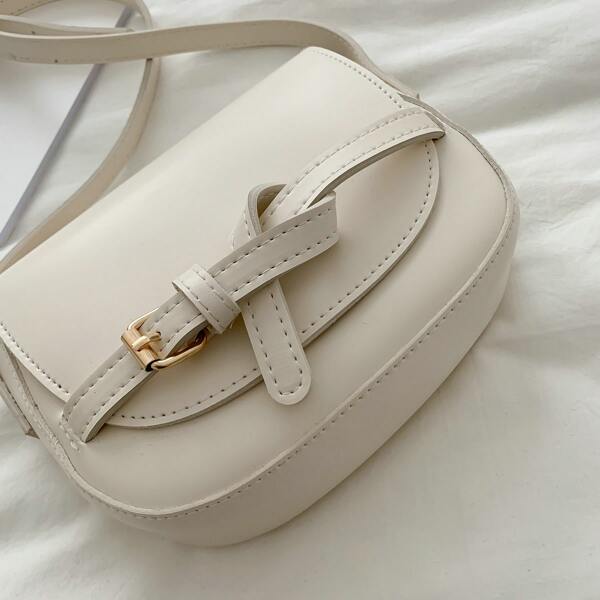 

Minimalist Buckle Design Saddle Bag, Beige
