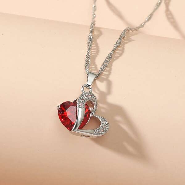 

Heart Charm Necklace, Red