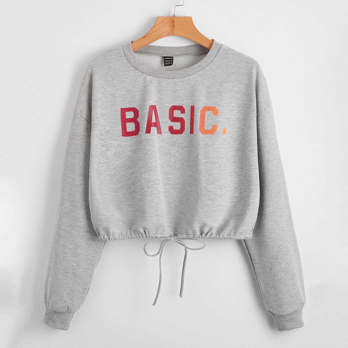 

Letter Graphic Drawstring Hem Drop Shoulder Sweatshirt, Light grey