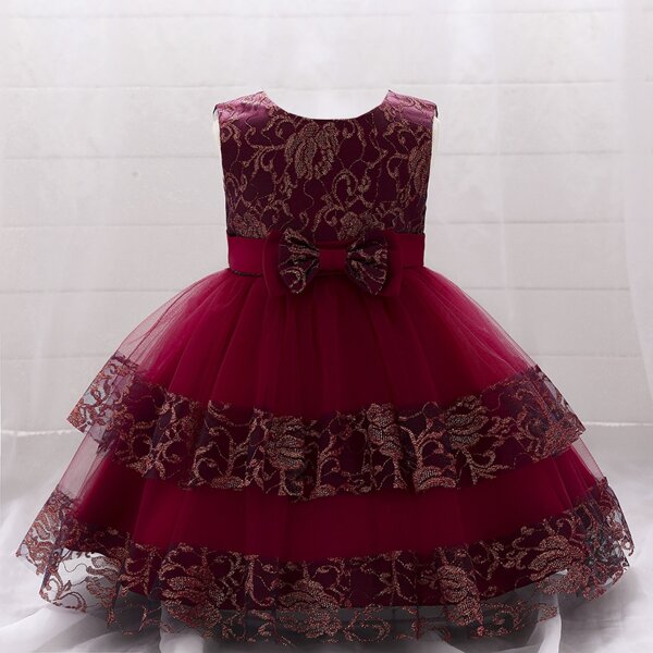 

Toddler Girls Bow Front Gown Dress, Burgundy