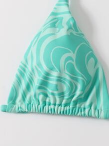 SHEIN Swim Summer 3packs Allover Print Triangle Bikini & Beach Skirt - Green - View 6