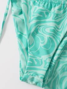 SHEIN Swim Summer 3packs Allover Print Triangle Bikini & Beach Skirt - Green - View 7