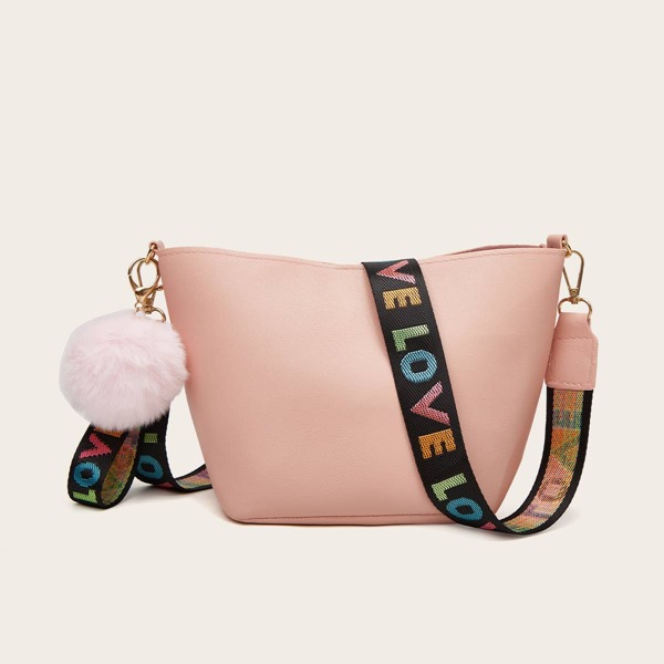 

Minimalist Pom Pom Decor Crossbody Bag, Pink
