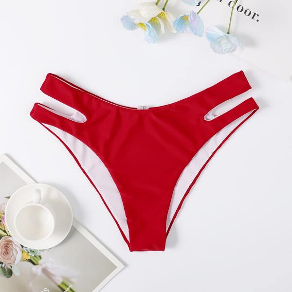 

Solid Cut-out Detail Bikini Bottom, Red
