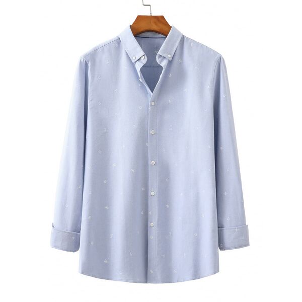 

Men Letter Embroidery Shirt, Baby blue