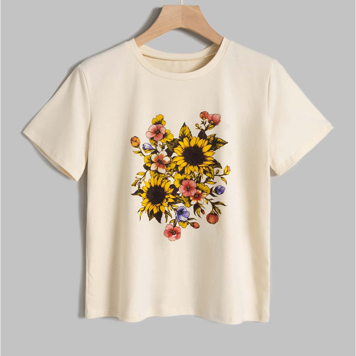 

Floral Print Tee, Beige