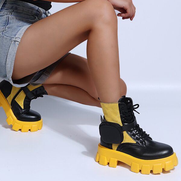 

Two Tone Chunky Combat Boots With Small Bag, Yellow