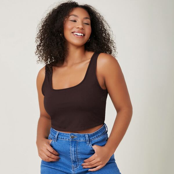 

Plus Solid Crop Tank Top, Chocolate brown