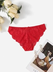 Floral Lace Panty - Red - View 6