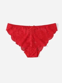 Floral Lace Panty - Red - View 3