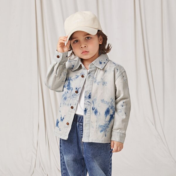 

Toddler Boys Tie Dye Button Up Denim Top, Light wash