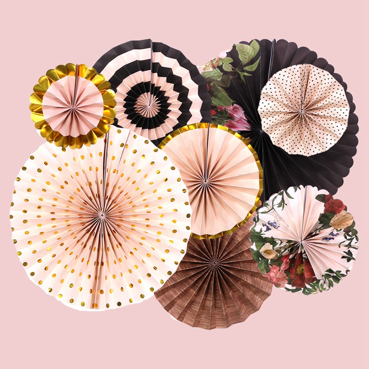 

8pcs Decoration Paper Fan, Black