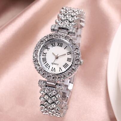 1 件时尚奢华水钻石英表，适合日常佩戴、生日、女士礼物、周年纪念、光棍节、万圣节促销，无礼盒