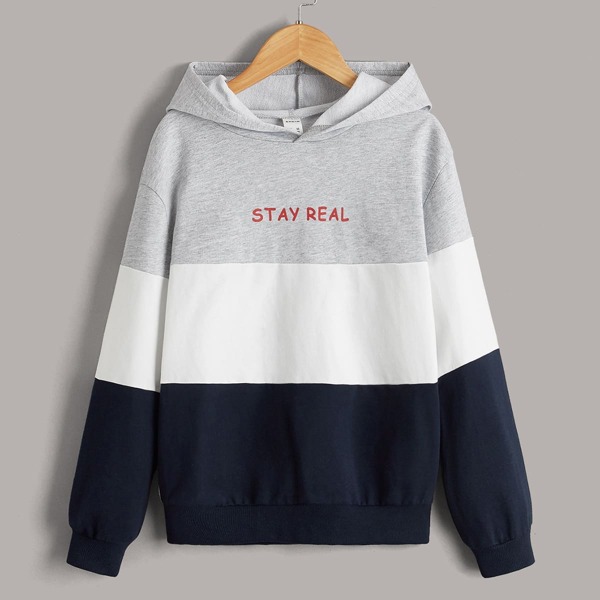 

Boys Color Block Slogan Graphic Drop Shoulder Hoodie, Multicolor