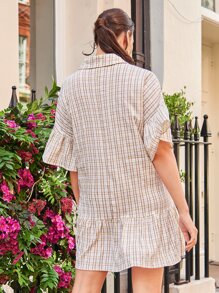 SHEIN Unity Plus Plaid Print Flounce Sleeve Ruffle Hem Dress - Multicolor - View 2
