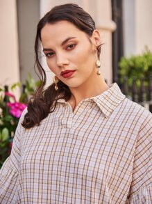 SHEIN Unity Plus Plaid Print Flounce Sleeve Ruffle Hem Dress - Multicolor - View 3