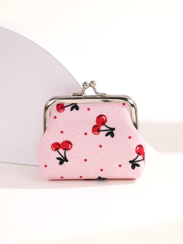 1pc Women's Fruit Pattern Coin Purse, Cherry Pattern Snap Button Coin Pouch, Mini Fresh & Cute Wallet