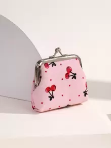 1pc Women's Fruit Pattern Coin Purse, Cherry Pattern Snap Button Coin Pouch, Mini Fresh & Cute Wallet - Baby Pink - View 2