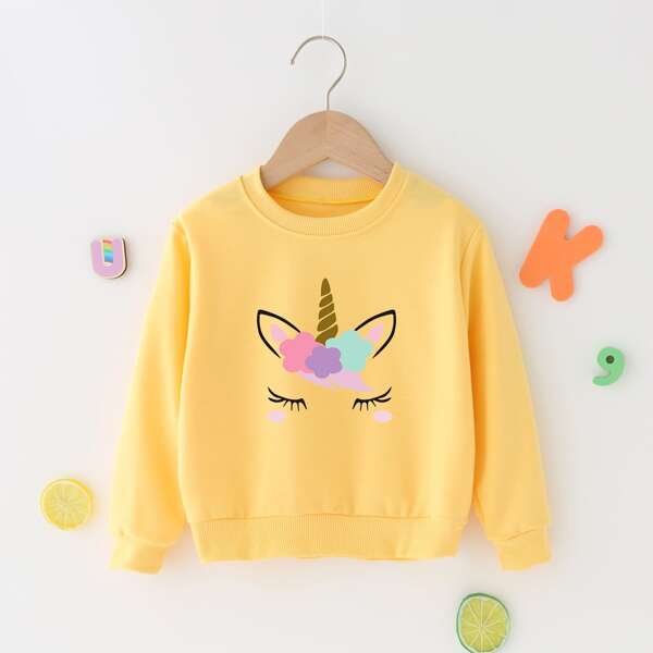 

Toddler Girls Unicorn Print Sweatshirt, Yellow