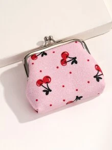 1pc Women's Fruit Pattern Coin Purse, Cherry Pattern Snap Button Coin Pouch, Mini Fresh & Cute Wallet - Baby Pink - View 3