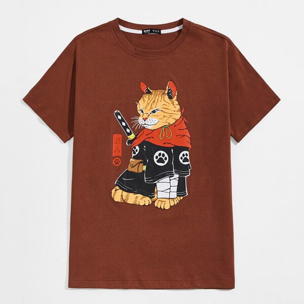 

Guys Cat Graphic Tee, Rust brown
