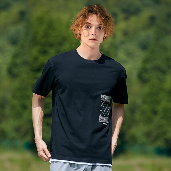 

Men Letter Embroidery Paisley Print Tee, Black