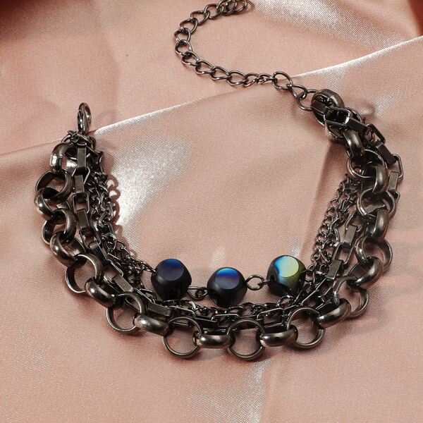 

Bead Decor Layered Bracelet, Gun black