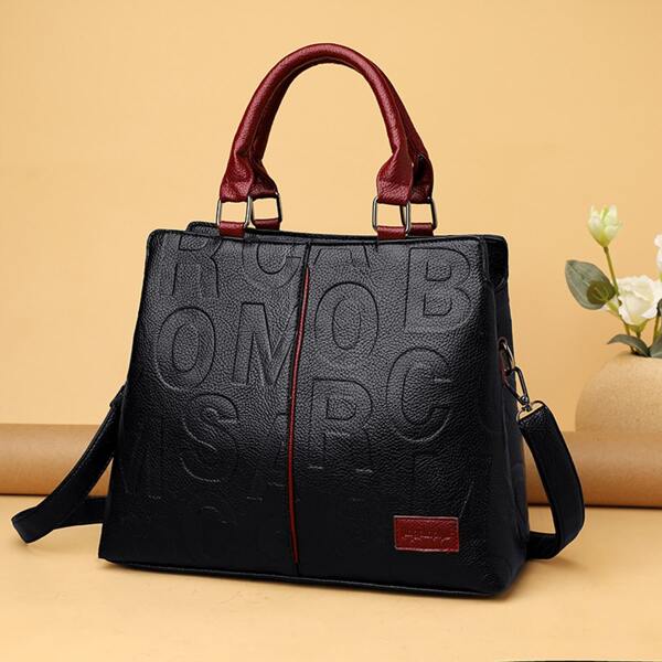 

Minimalist Letter Graphic Square Bag, Black