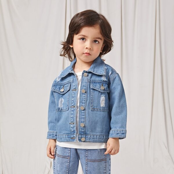 

Toddler Boys Ripped Frayed Flap Pocket Denim Jacket, Blue