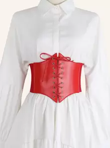 Lace-up Corset Belt - Red - View 1