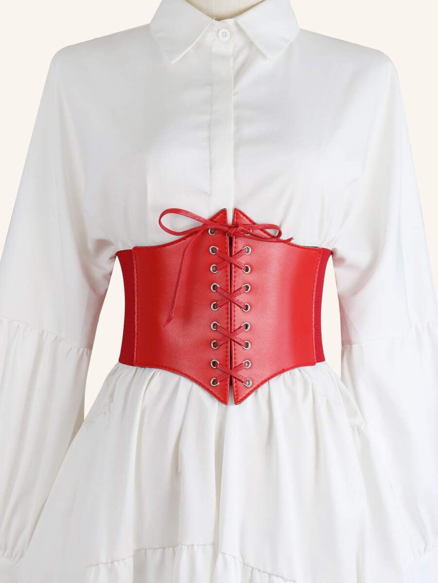 Lace-up Corset Belt - Red - View 1