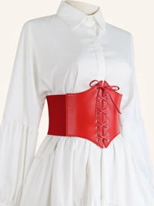 Lace-up Corset Belt - Red - View 3