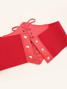Lace-up Corset Belt - Red - View 4