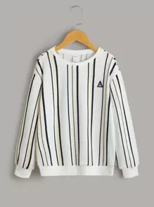 SHEIN Cậu bé Tween Vá chữ cái In sọc Áo chui đầu - Nhiều màu - Xem 1