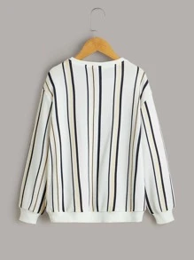 SHEIN Cậu bé Tween Vá chữ cái In sọc Áo chui đầu - Nhiều màu - Xem 2