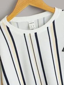 SHEIN Cậu bé Tween Vá chữ cái In sọc Áo chui đầu - Nhiều màu - Xem 4