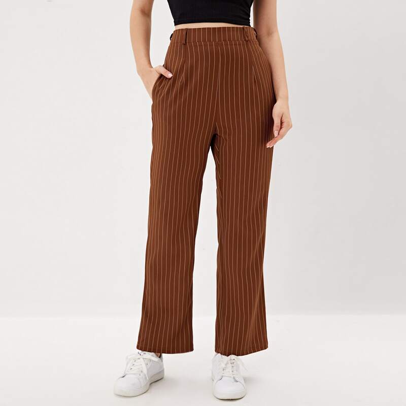 

Striped Hidden Pocket Pants, Rust brown
