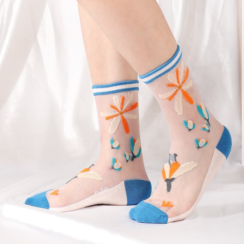 

Flower Print Crew Socks, Multicolor