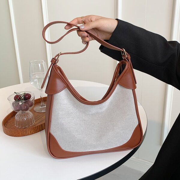 

Contrast Binding Baguette Bag, Multicolor