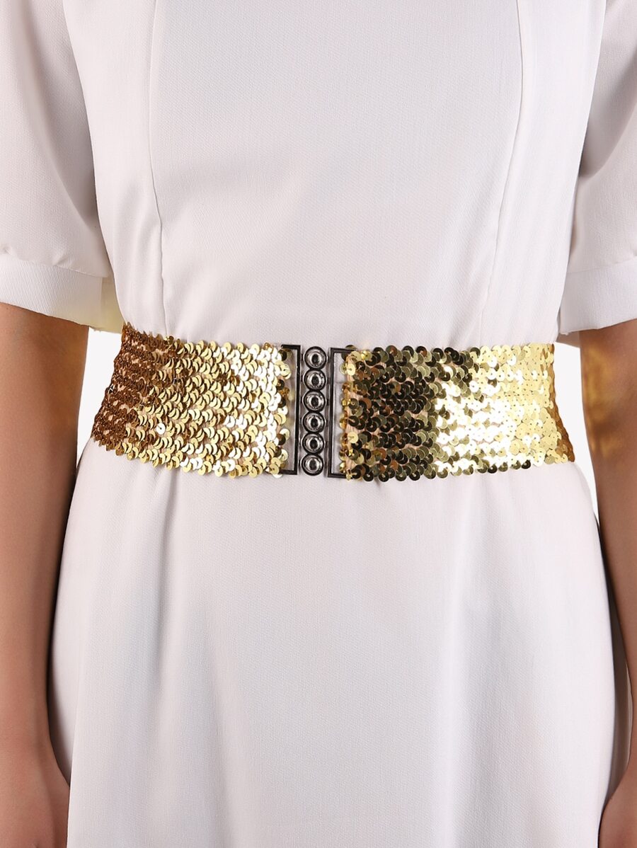 Sequins Decor Wide Belt - Gold - View 1